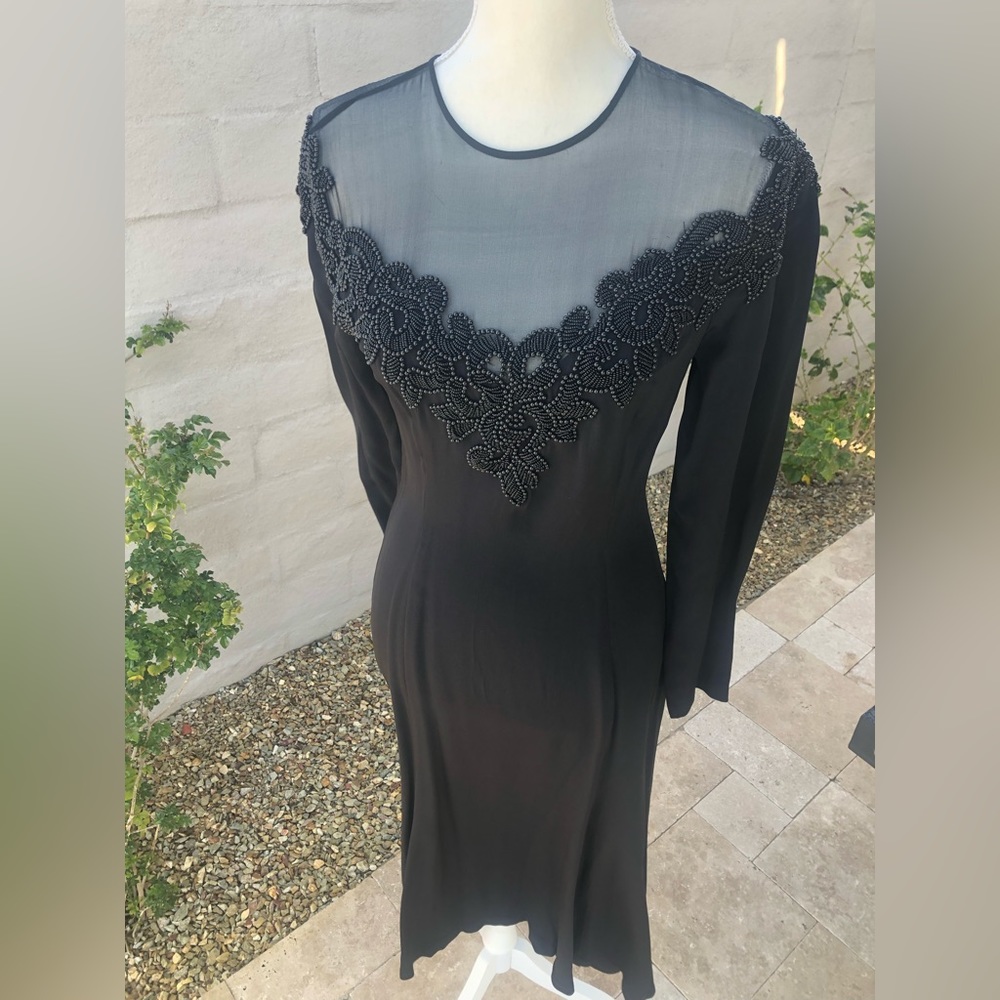 Vintage beaded sheer mesh Marie St. Claire size four long sleeve dress - Picture 2 of 16